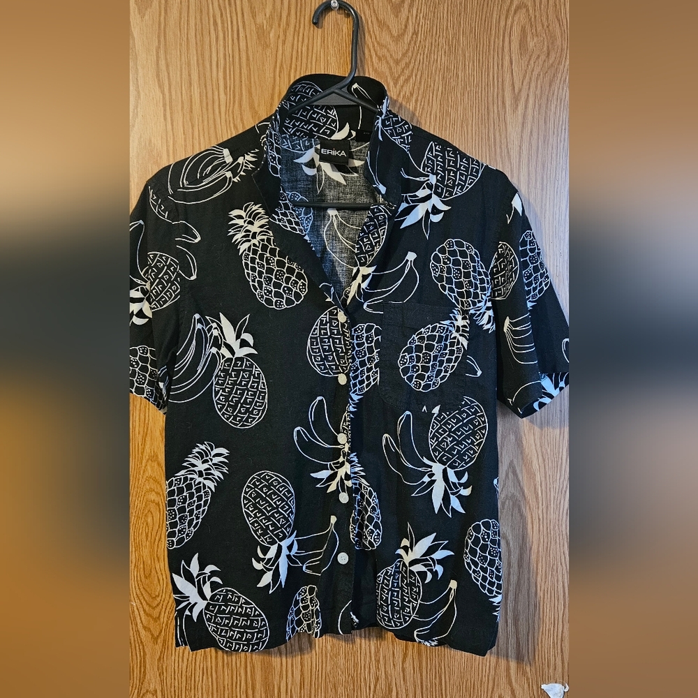 Erika Black and White Tropical Print Blouse